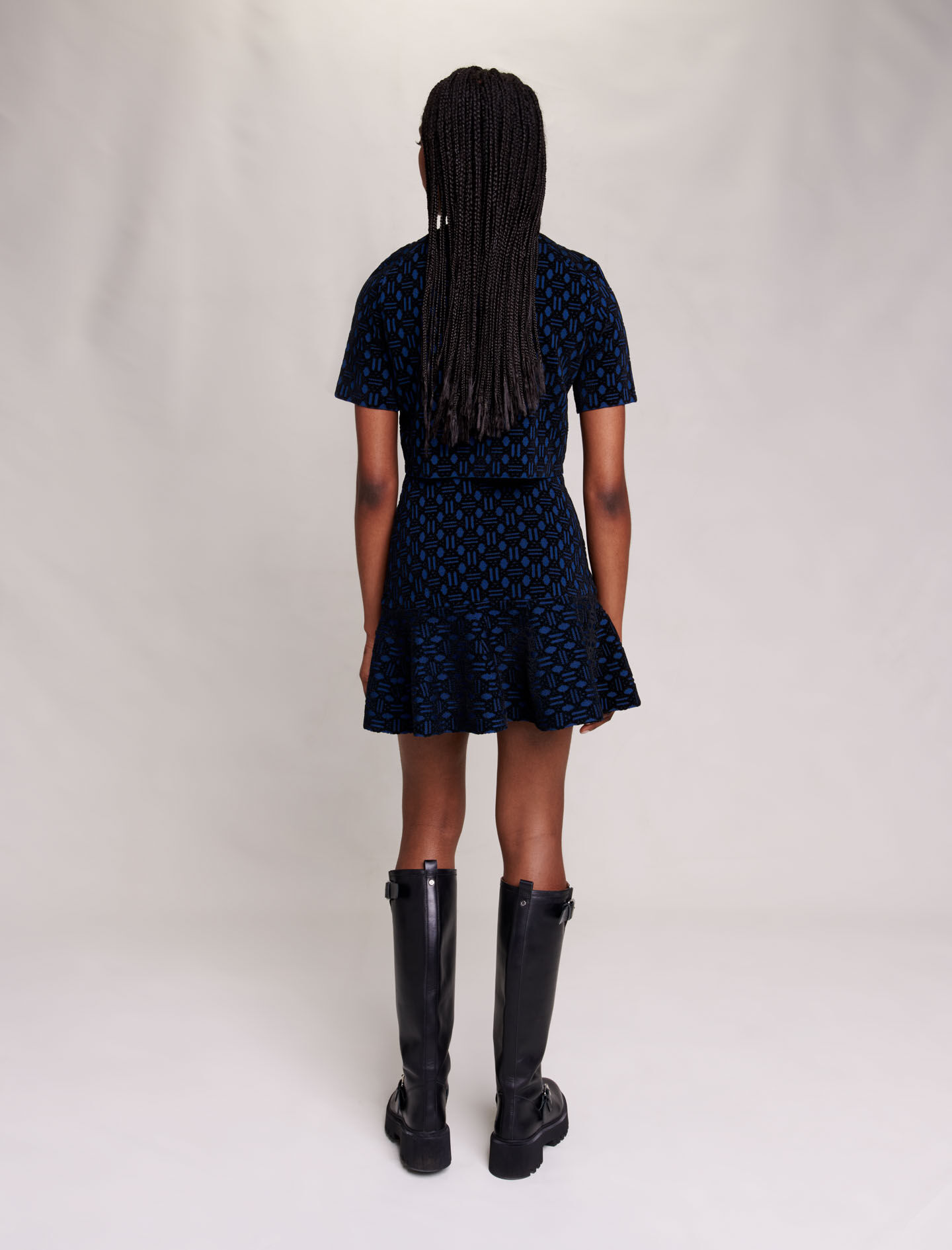 Gebreide jurk met 2-in-1 effect - Blauw/zwart