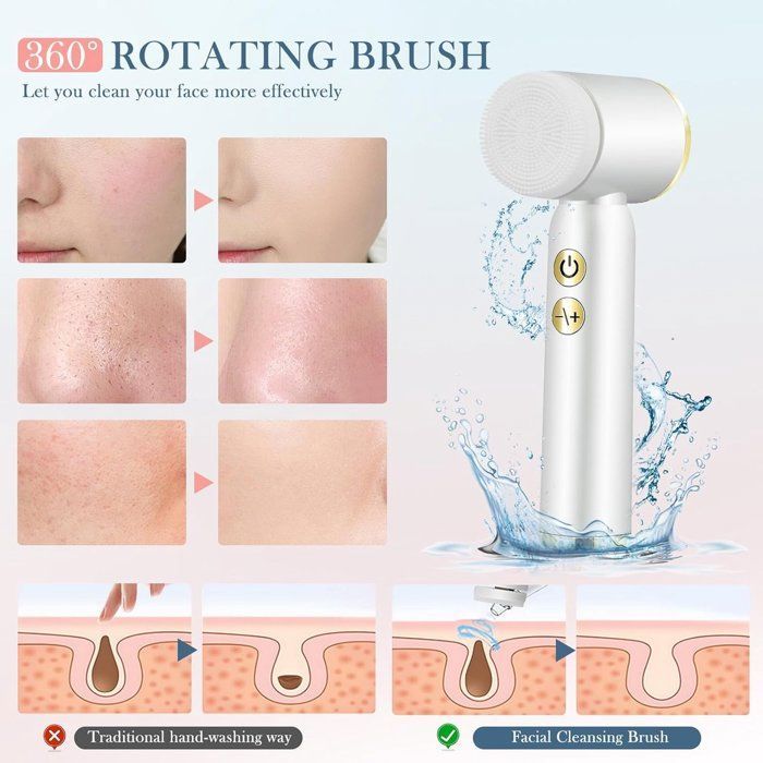 DEMA Electric Facial Cleansing Brush - 6 Interchangeable Heads - 360° Rotation - 3 Adjustable Speeds