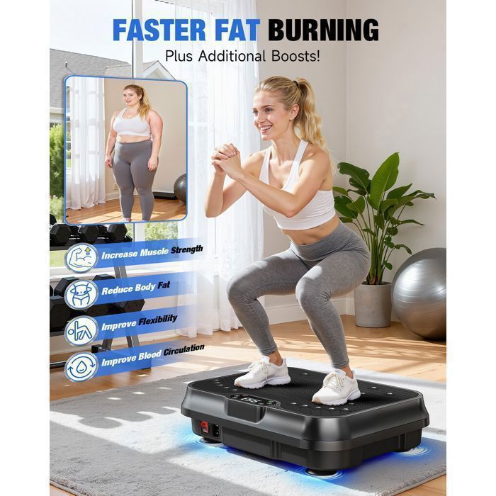 Plataforma vibratoria - 250 niveles - Cuerda para saltar - Control remoto - 9 programas preestablecidos - Masaje linfático