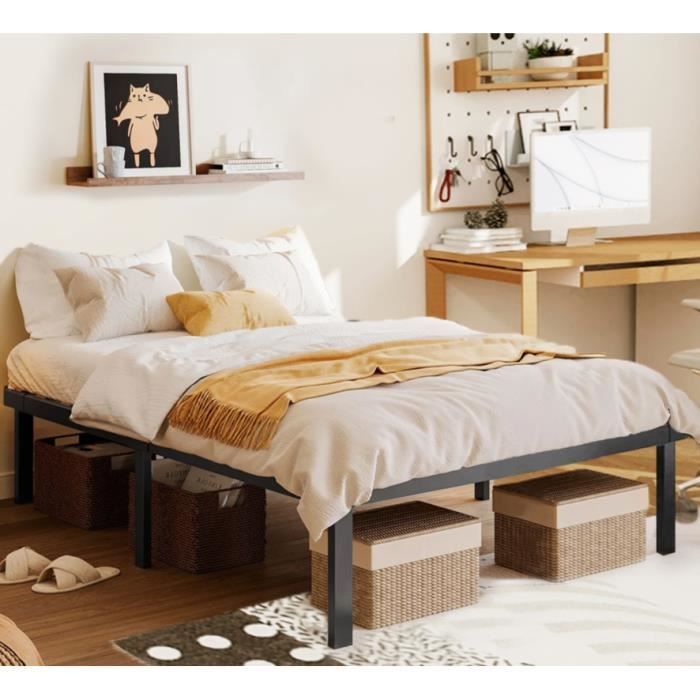 Sommier - Lit - 140 x 200 cm - 7 Pieds Inclus - Noir - A Lattes
