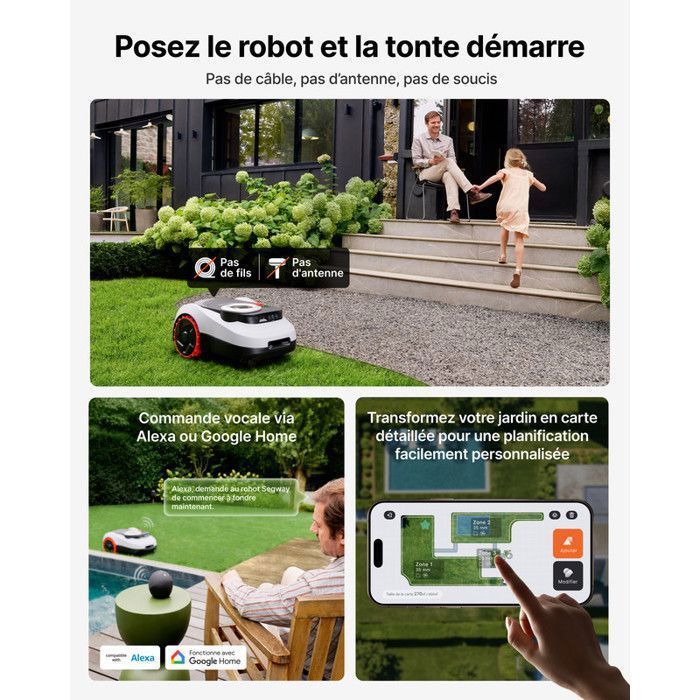 Cortacésped robótico Segway Navimow i208 LiDAR para 800 m² y garaje M, LiDAR+Visión, mapeo automático, inalámbrico, sin antena.