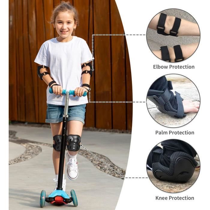 Schutzausrüstung für Kinder beim Rollschuhlaufen – Knieschoner | Ellbogenschoner | Handgelenkschoner – Schwarz – Ski