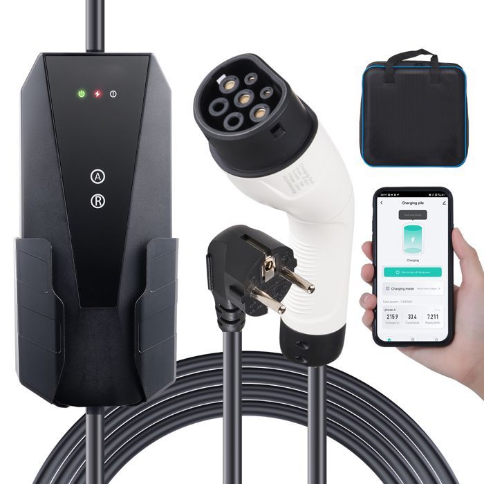 Cargador portátil para vehículos eléctricos tipo 2 - Duoku - 16 A 3,7 kW - con cable de carga de 8,5 metros - Enchufe CEE 7/7 - IEC 62196