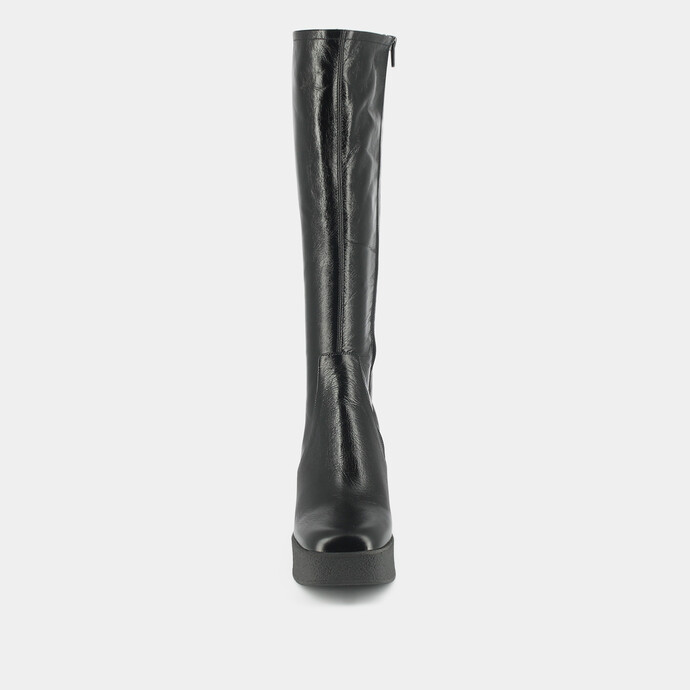 Bottes à plateformes  en cuir vieilli noir