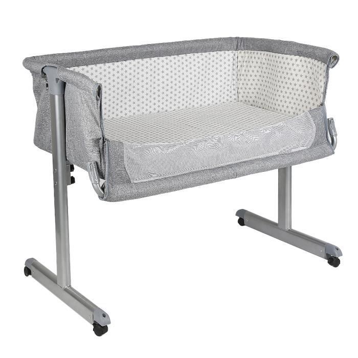 Lit bébé cododo - Lit d'appoint 2 en 1 - Ultra confort matelas (gris) 96*57*77cm