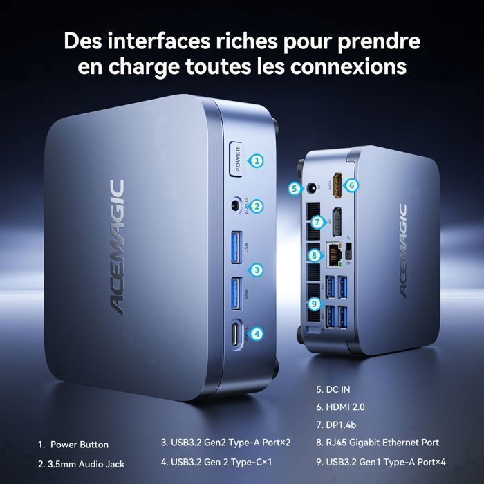 ACEMAGIC Mini PC Gamer - Ιntel Core i5-14500HX(Jusqu'à 4,9GHz, 14C/20T)16Go DDR4 512Go SSD,WiFi6/BT5.2, Win11Pro, pour Bureau/Maison
