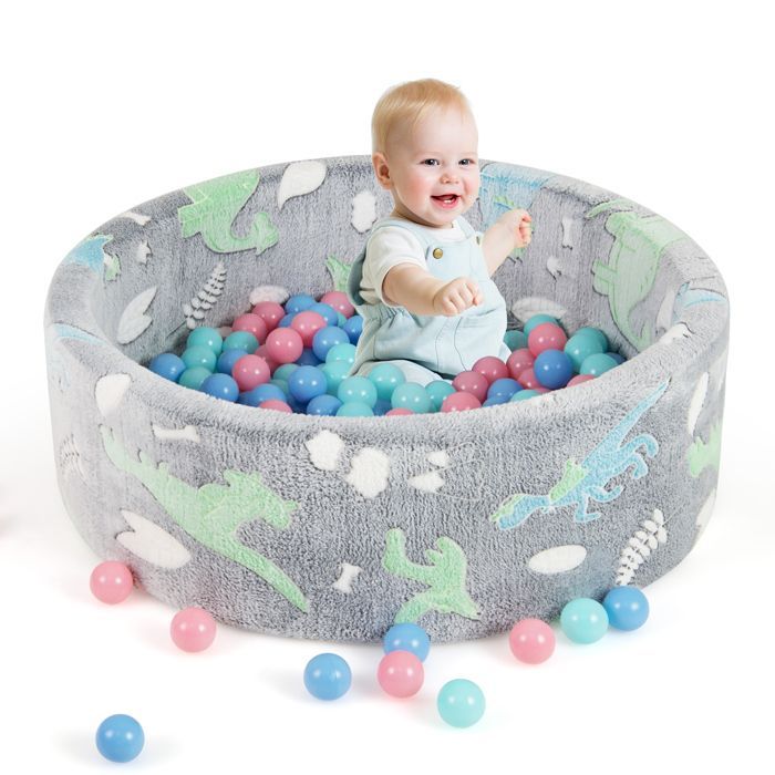 DREAMADE 86 x 30 cm vauvan palloallas, pyöreä, pimeässä hohtava palloallas 200 värikkäällä meripallolla, harmaa