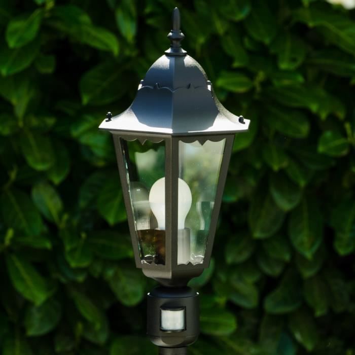 Lampadaire d'extérieur - HOFSTEIN - Riano - Détecteur de mouvement - Style vintage - Aluminium noir