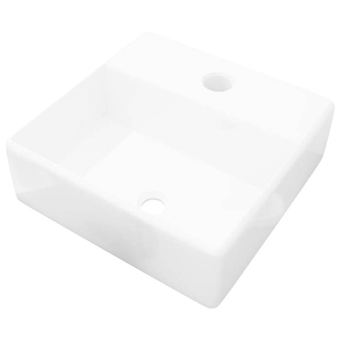 vidaXL Square Washbasin with Tap Hole, White Ceramic Toilet Hand Basin Sink 141940