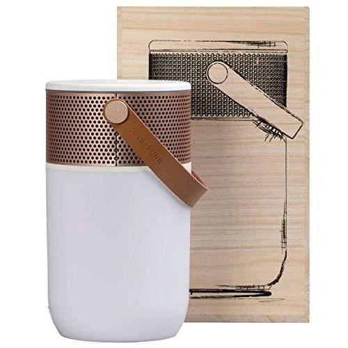 KREAFUNK Aglow Portable Bluetooth Speaker with Flashlight and Alarm Clock, Danish Design, White/Rose Gold