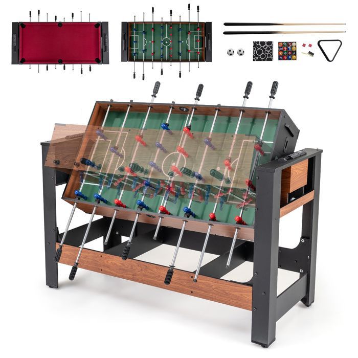 GIANTEX 2-in-1 Rotating Multi-Game Table, Foosball and Billiards, Rich Accessories, 26 Players & Cues & Balls, Family & Adults