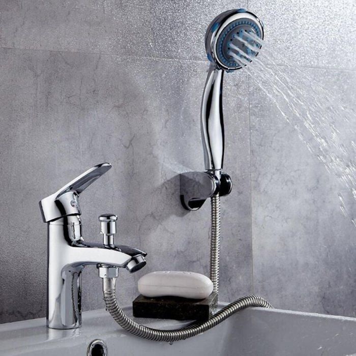 Badewannenarmatur, Einloch-Doppelarmatur für Warm- und Kaltwasser, Duschmischer aus Aluminiumlegierung, Badezimmer-Duscharmatur, Etikett