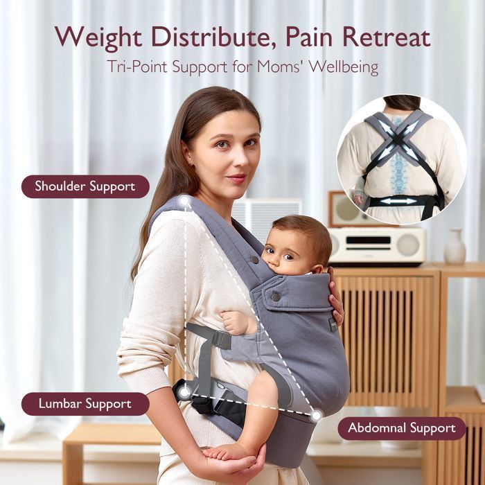 Momcozy Babytrage, ergonomische Babytrage, geeignet für Babys von 3,2 bis 20 kg, Grau