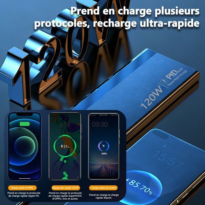50000mAh External Battery, Portable Power Bank with LED Screen, 2 USB Outputs & 1 USB-C Output, for Smartphones, iPhones, Tablets