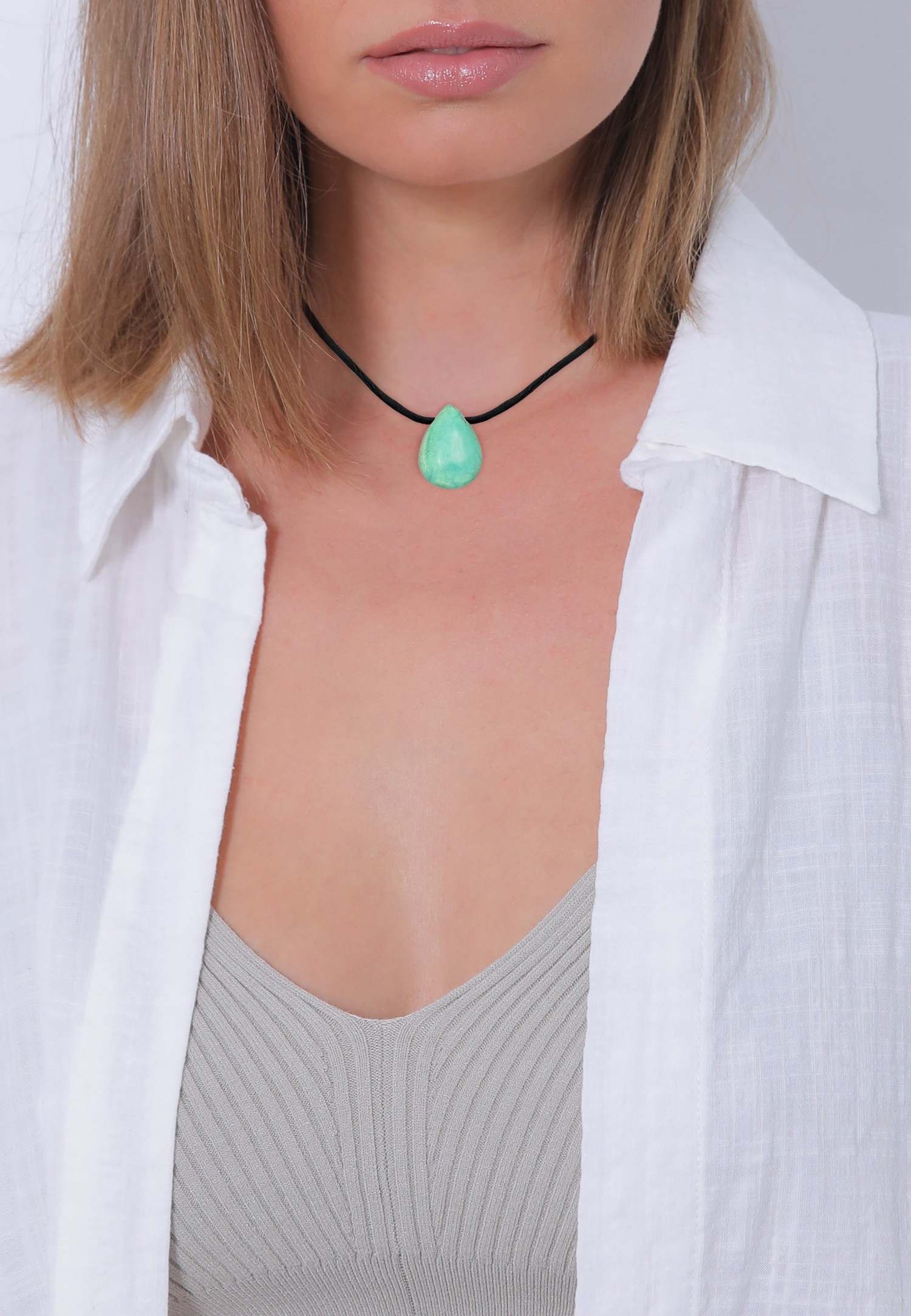 Elli PREMIUM Elli PREMIUM Collier Femmes Choker Goutte Pendentif Satin avec Turquoise pierres précieuses en argent sterling 925