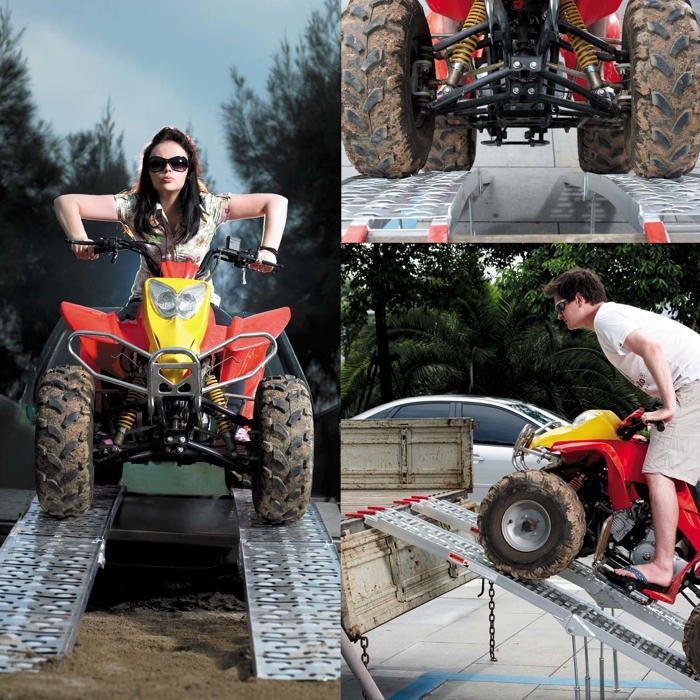 2 rampas de carga plegables de aluminio para motocicletas/ATV con patas, 226 cm de longitud, hasta 1360 kg - 30223