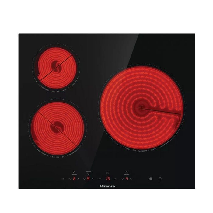 Piano cottura in vetroceramica Hisense da 60 cm a 3 fuochi, 5700 W, nero - E6332BSCE