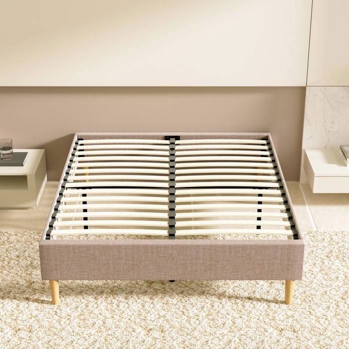 Base de cama tapizada DEWINNER - Robusta y cómoda - Cama de 160 x 200 cm - 2 x 14 listones con 9 patas - Altura del marco: 35 cm - Beige