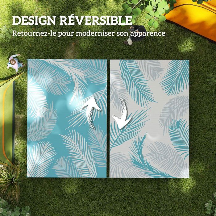 Alfombra de exterior - Outsunny - reversible - resistente a la intemperie - PP - 274x182cm - azul