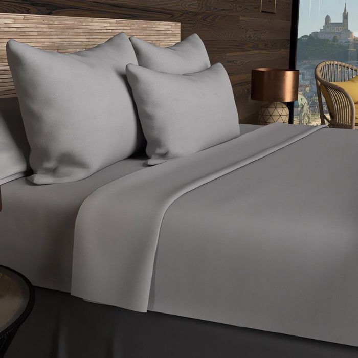 Funda de almohada rectangular estadounidense de 50x75 cm en algodón liso de 57 hilos SOLEIL D'OCRE gris