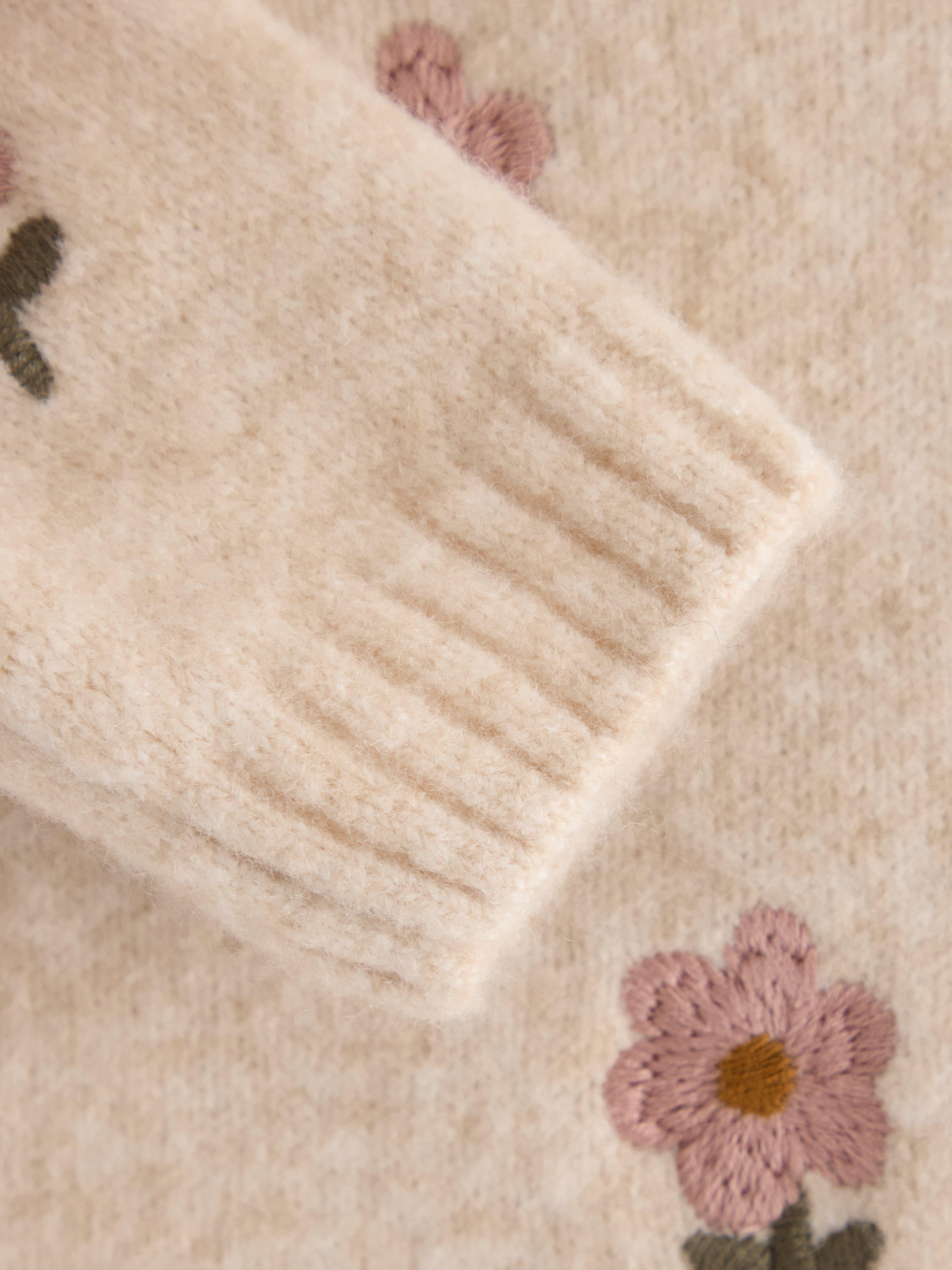 Maglione lavorato a maglia con ricami, beige chiaro mélange
