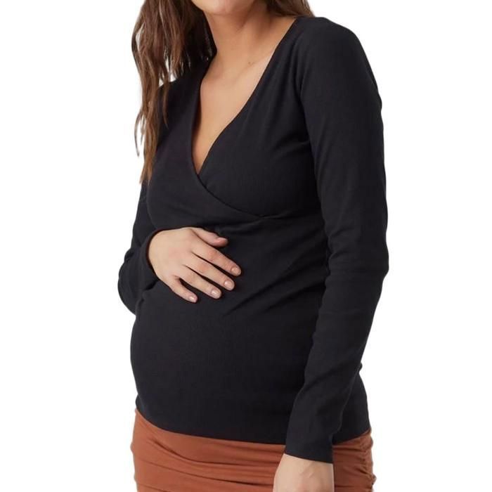 T-shirt - MAMALICIOUS - Tess - Noir - Manches longues - Allaitement intégré