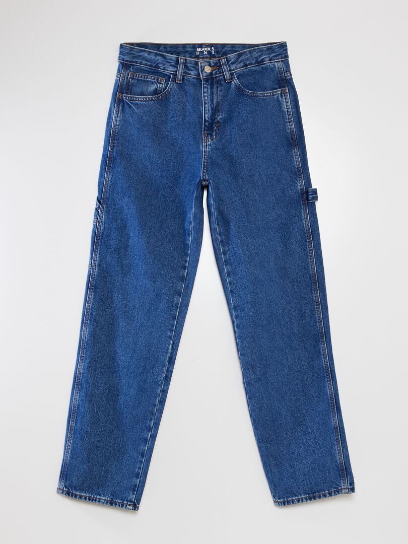 Calça jeans de carpinteiro com modelagem relaxada - AZUL