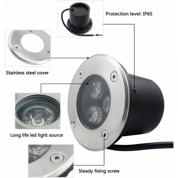 Paquete de 4 focos LED empotrables para exteriores de 3 W IP65, 270 lúmenes, redondos, para patio, jardín y exteriores.