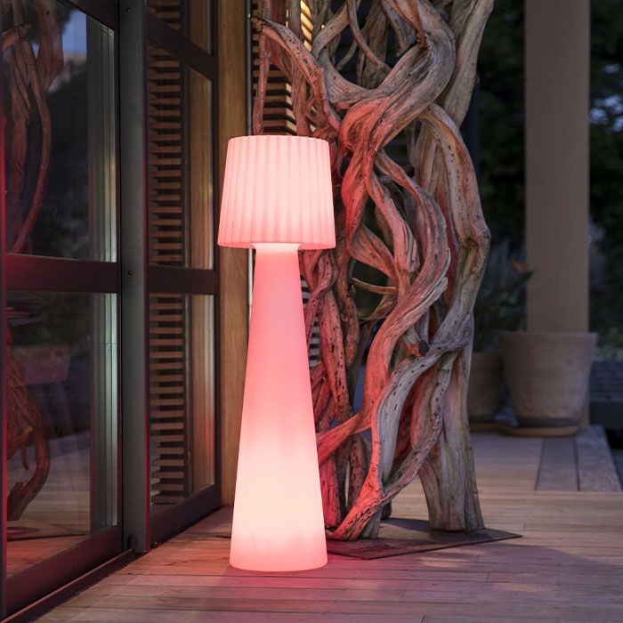Lampada da terra wireless per esterni - LUMISKY - LADY C110 - LED multicolore dimmerabile - Paralume ondulato - Telecomando - H110 cm