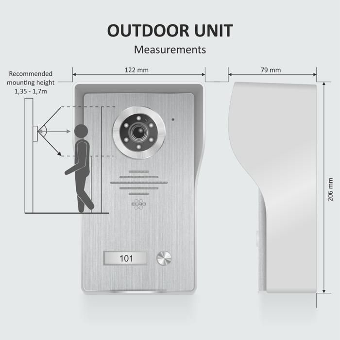 Interfone IP para portas - ELRO - DV4000IP - Câmera Full HD 1080P - Visão Noturna - Monitor de 7 polegadas