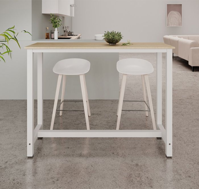 Table haute de bar | 140 x 100 x 40 cm | Couleur Blanc et Sonoma | Table de cuisine pour 2 personnes | Modèle Ani