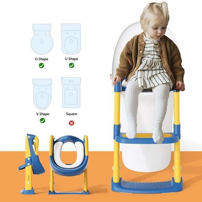 Reductor de asiento de inodoro infantil con escalón y cojín - asiento de inodoro plegable, altura regulable para niños y niñas - a partir de 3 años