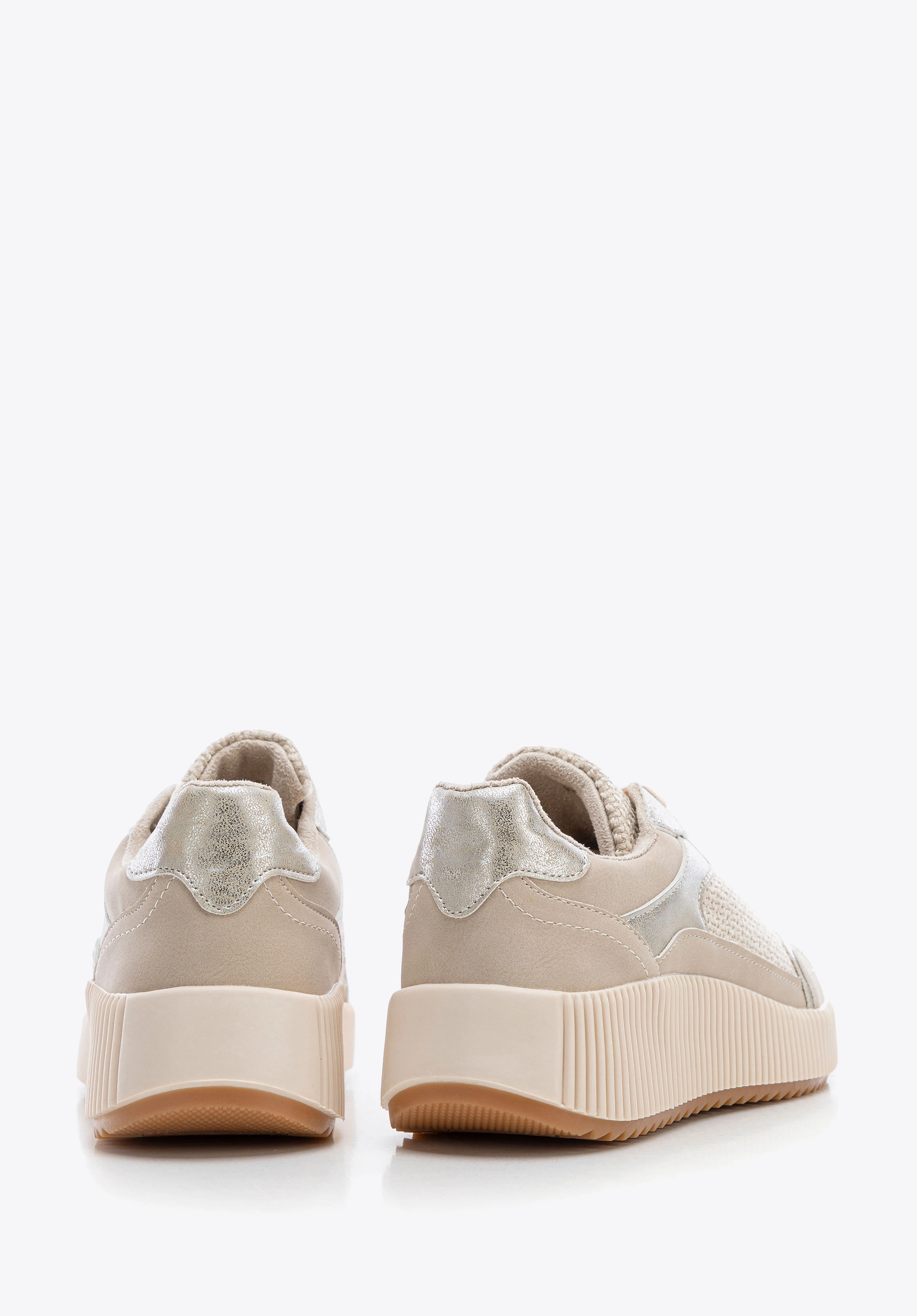 Damskie sneakersy na grubej platformie beżowe