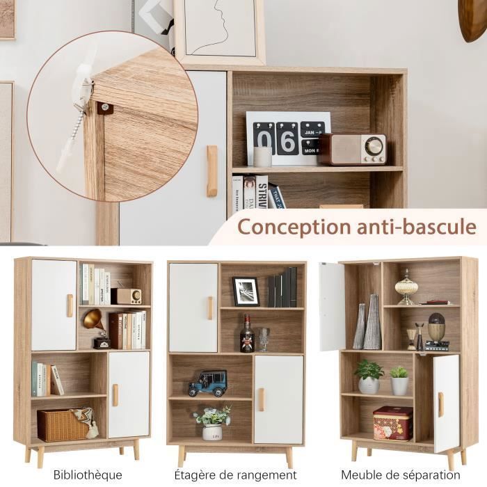 Librería COSTWAY de 4 niveles, 80 x 24 x 120 cm, mueble de almacenamiento con puertas, estantes y dispositivo antivuelco, color blanco.