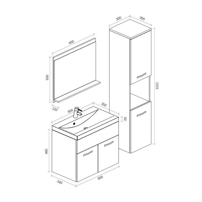 Conjunto de muebles de baño - Wotan - Montreal XL - Lavabo individual - Marrón