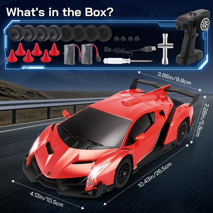 Voiture RC Lamborghini 1:18 4WD - Voiture de Drift Haute Vitesse 35 KM/H avec Éclairage LED - Télécommande Proportionnelle Complète