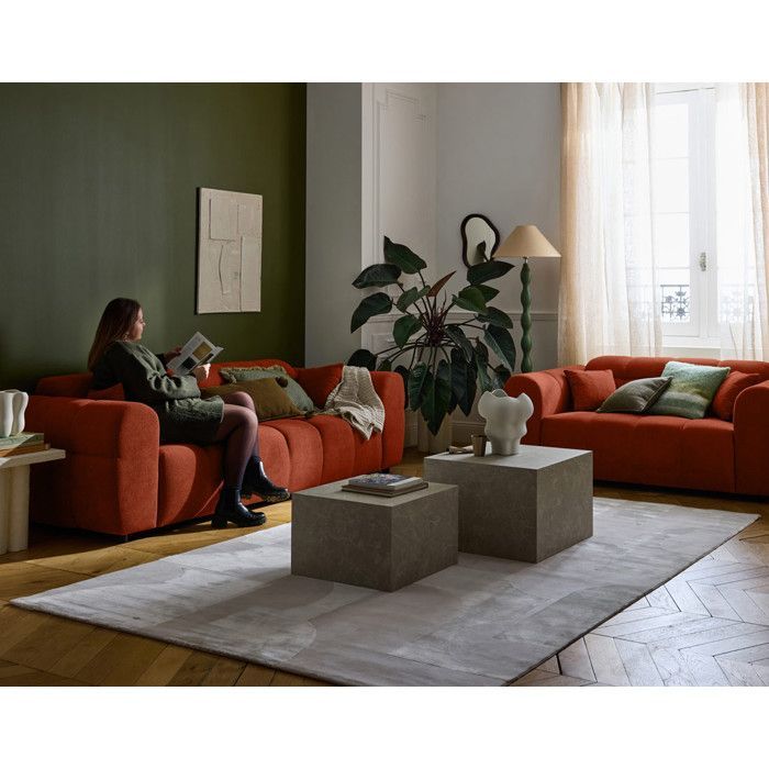 Ray - canapé droit 3 places en tissu texturé - Rouge