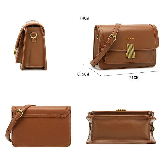 Borsa a tracolla - David Jones - Piccola borsa a tracolla da donna in ecopelle rigida - Patta con graziosa chiusura - Marrone cognac