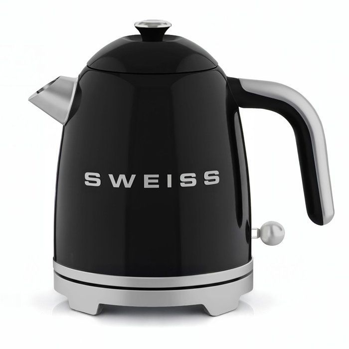 Vintage Wasserkocher – SWISS – KTS9 – 1000 W – 1 l – 360° drehbarer Sockel – Schwarz