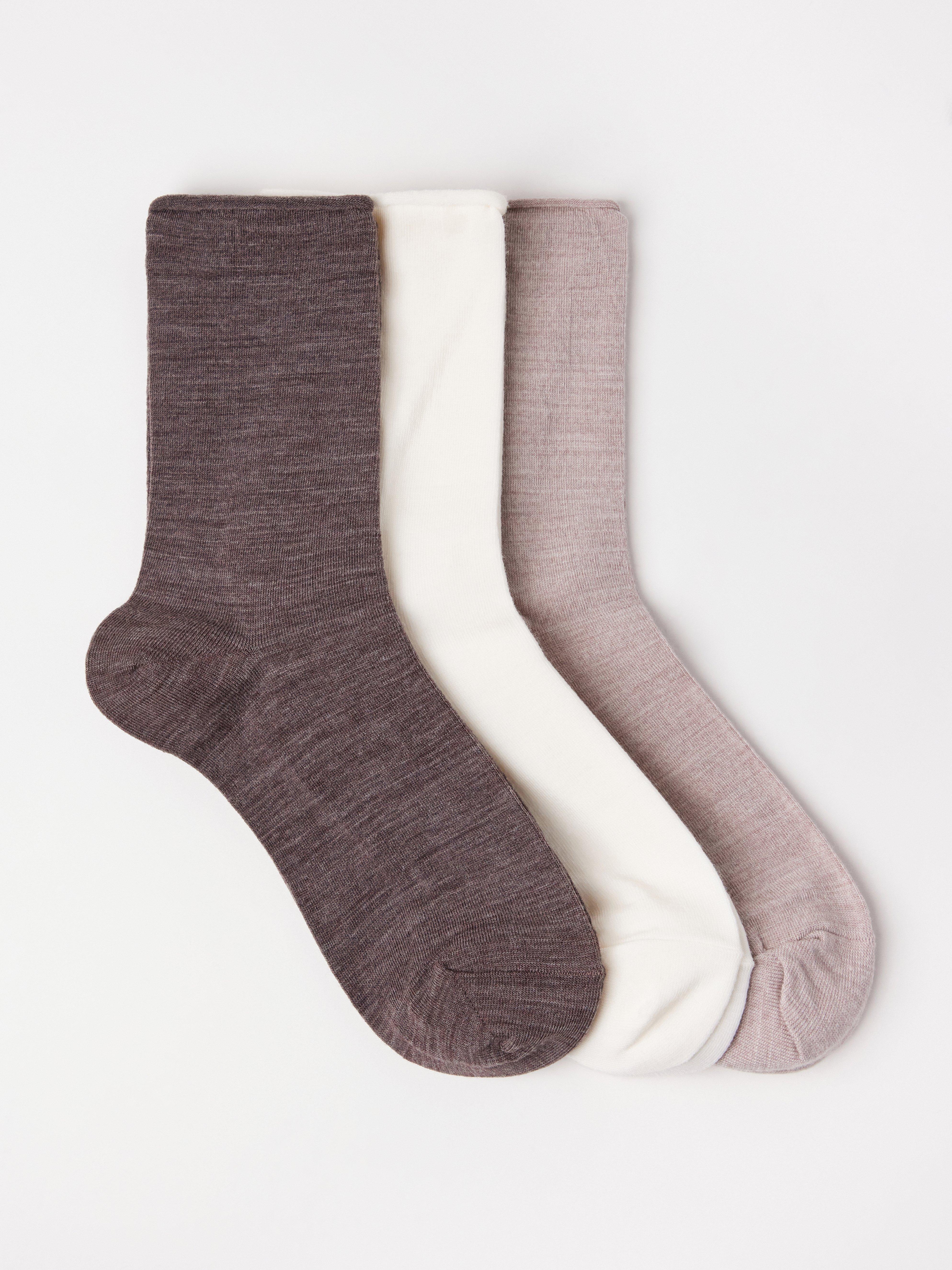 Pacote com 3 pares de meias de lã merino mesclada marrom