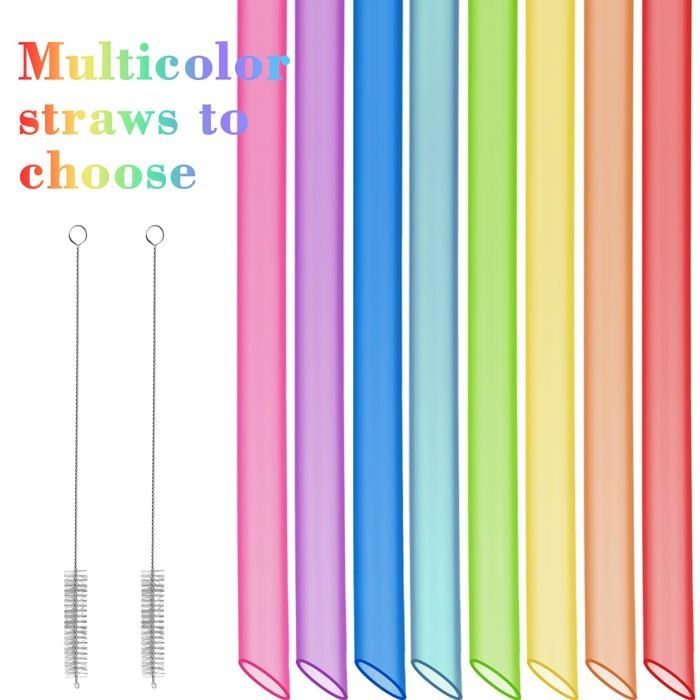 Cannucce per bubble tea, 8 pezzi, plastica resistente e riutilizzabile + 2 spazzolini per la pulizia, accessorio per cannucce per succhi/bibite, Cuneary