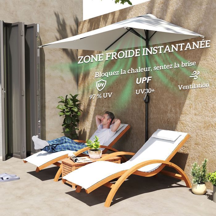 Media sombrilla - Outsunny - con manivela - resistente a los rayos UV - poliéster - para pared, porche, balcón - color crema
