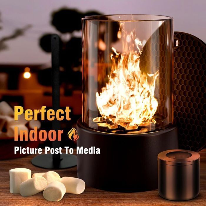 Chimenea redonda de bioetanol - MHY® - Autónoma - Combustión limpia - Portátil - Uso interior y exterior - Cristal templado