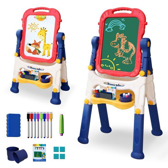 Chevalet Peinture pour Enfants，Tableau Enfant Double Face - Pied réglable , Tableau magnétique pour garçons et filles