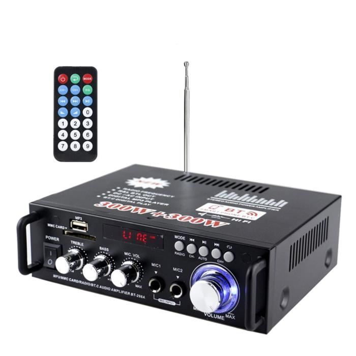 Amplificador Bluetooth de 600 W y 2 canales, amplificador de potencia estéreo de audio HiFi con USB, radio FM y control remoto (enchufe europeo).