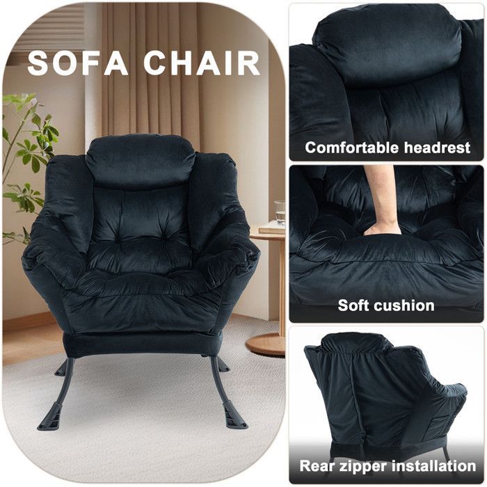 Fauteuil inclinable 75 x 80 x 85 cm, fauteuil à bascule en métal avec poches latérales, fauteuil d'allaitement minimaliste, noir