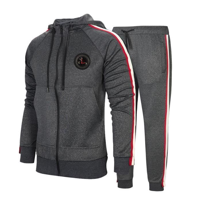 Tuta sportiva casual vintage da uomo a due pezzi con cappuccio - Grigio scuro