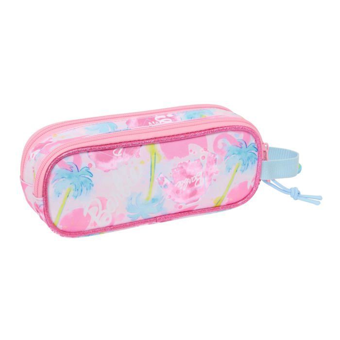 Estuche doble para lápices para niños - Safta - 21x6x8 cm - Rosa/Azul cielo - Poliéster resistente - Cierre de cremallera