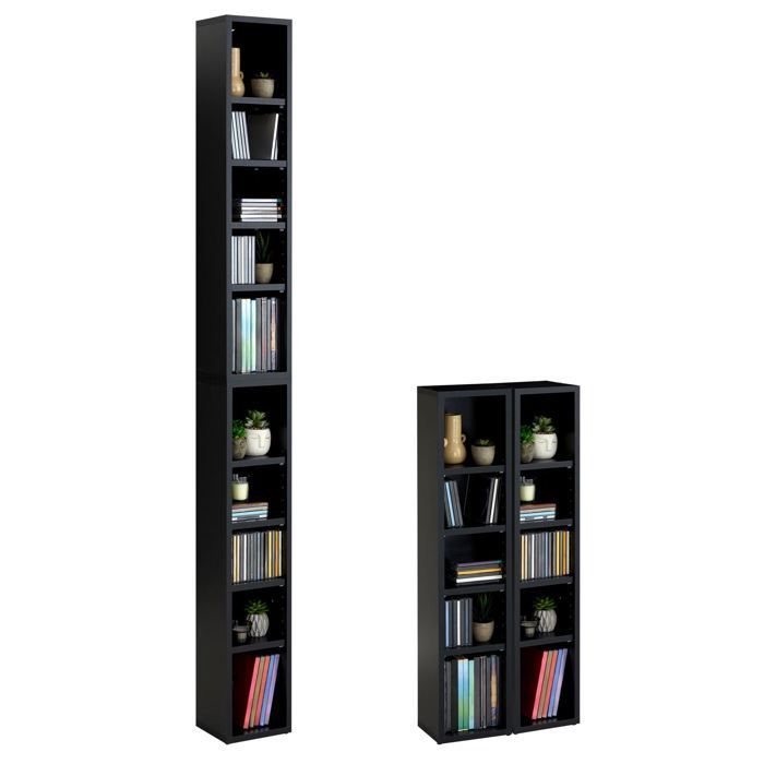 MUSIC modular shelving for CDs and DVDs, set of 2 column storage units with 10 compartments, in matte black melamine