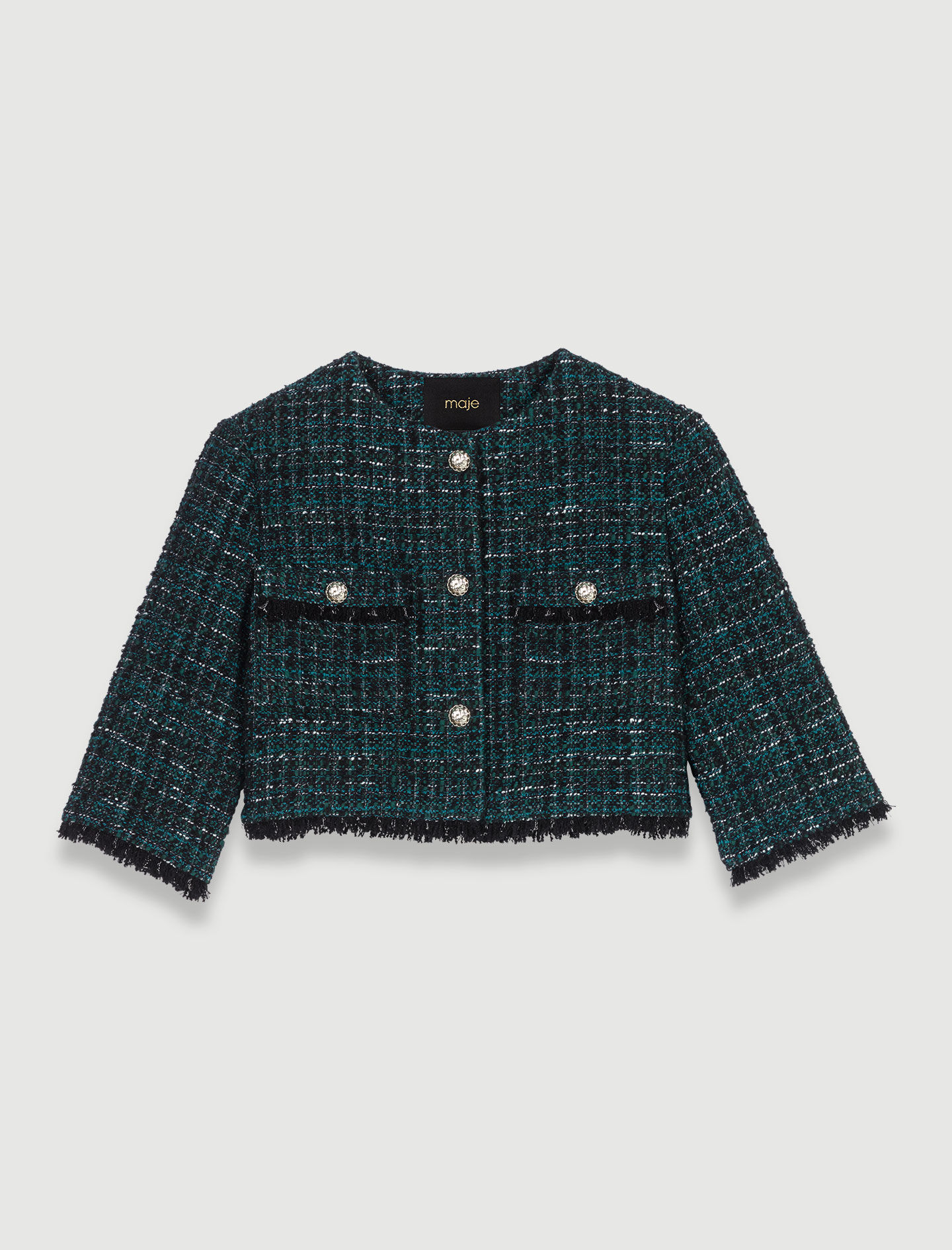 Jachetă scurtă din tweed - Verde sticlă